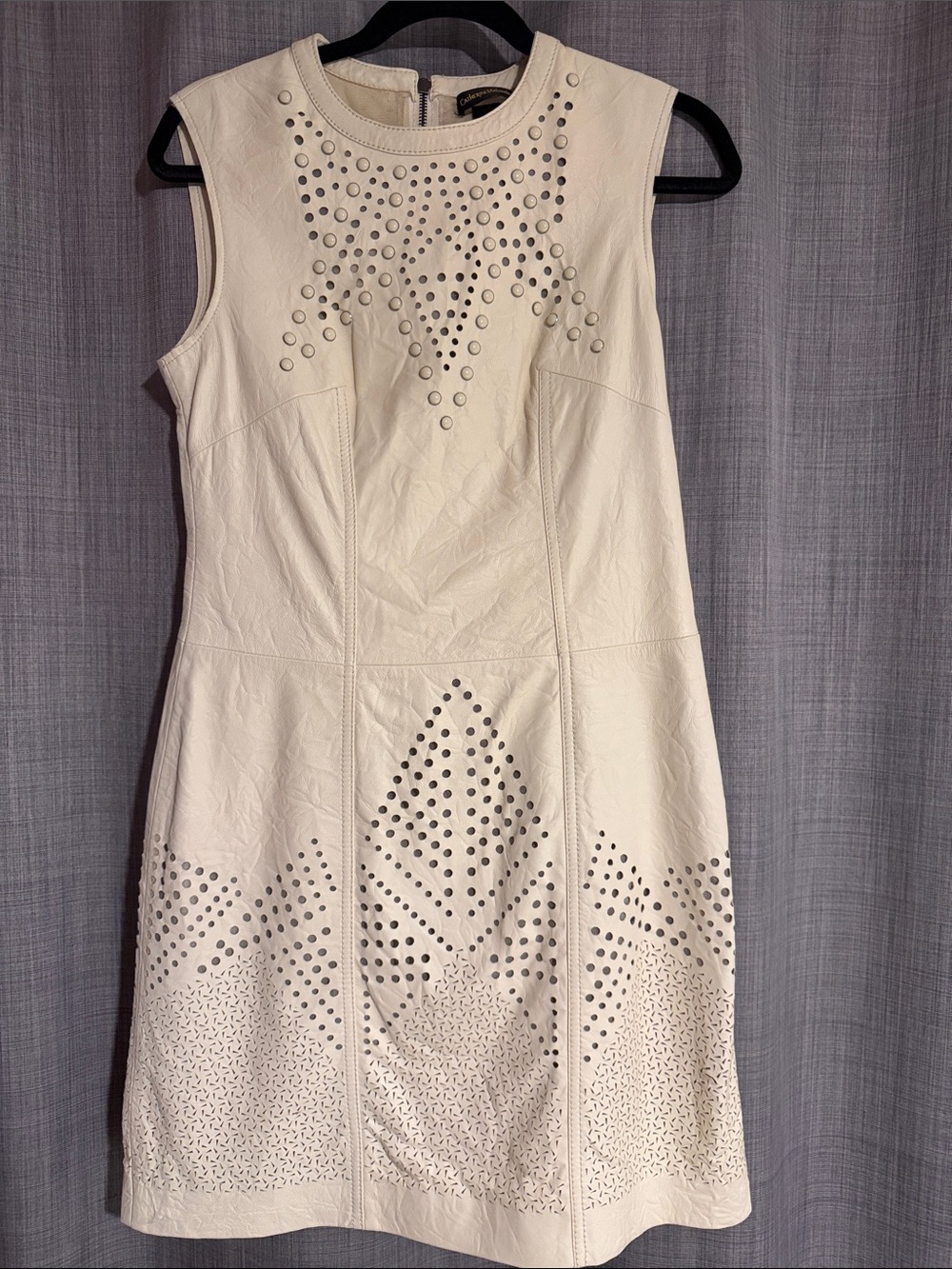 Catherine Malandrino Cream Laser-Cut Stud Detail Mini Dress
